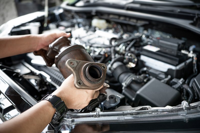 Old catalytic converter before replacing it with a new catalytic converter in Millersville, MD